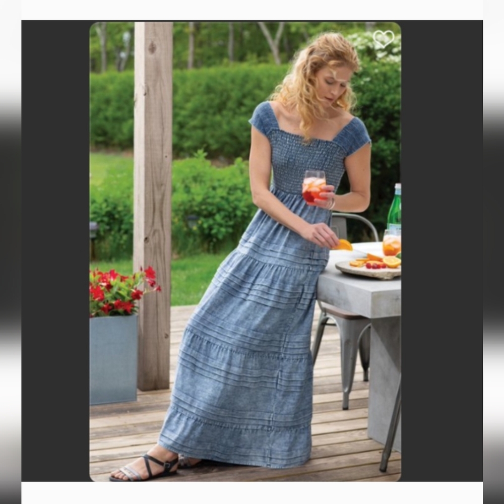 Soft Surroundings Rocaille denim smocked tiered dress PM petite M
